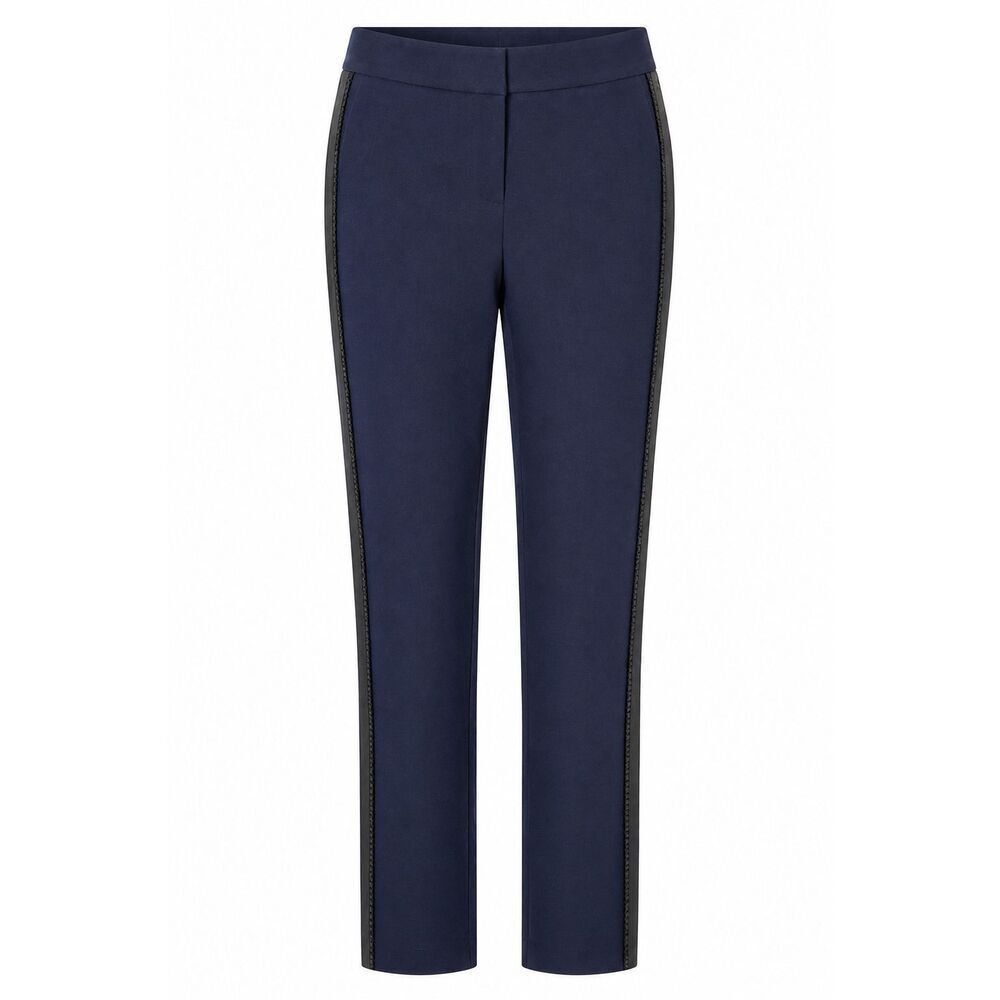 Anne Taylor LOFT Navy Trousers Womens Size 8 Blue Pants Flat Front Side Ribbon